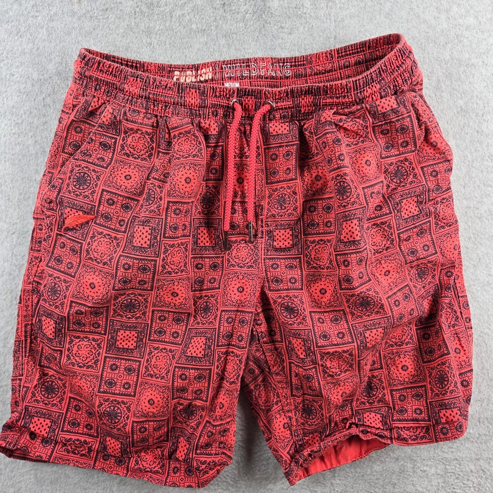 Publish x Wildfang Shorts Mens Medium Red Black Bandana Print Elastic Waist